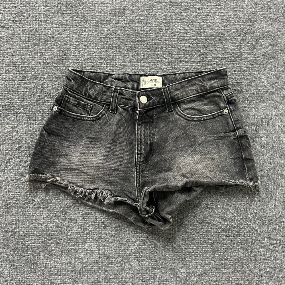 Tally Weijl Shorts Womens Size 38 Black Cotton Denim Frayed Hem Cutoff Casual